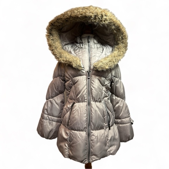 NWOT Hawke & Co Gray Puffer Coat with Faux Fur Collar - Picture 1 of 4